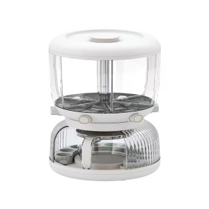 Dozator etajat de cereale Flippy, rotativ 360, 6 compartimente, capacitate 10L, cofrag special pentru oua, vas pentru scurgerea cerealelor, 35x27.5 cm, alb - Img 1