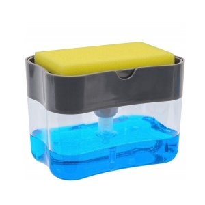 Dozator Flippy, Dispenser 2 in 1 pentru Detergent Lichid de Vase sau pentru Obiecte Sanitare cu Suport pentru Burete de Bucatarie ,14 x 10.5 x 10 cm, capacitate 380 ml, negru - Img 4