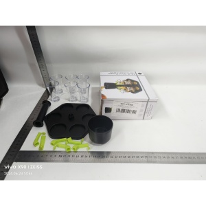 Dozator Hexagonal cu Suport pentru Shoturi, Flippy, 6 Pahare, Set Complet cu Ambalaj si Cutie, Dispenser, Divizor, Joc de Baut, Negru - Img 2