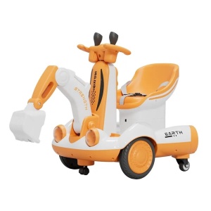Excavator Electric, Flippy, pe 4 Roti Antiderapante, cu Telecomanda, Brat Controlat Electric, cu Telecomanda, +2 Ani, Galben