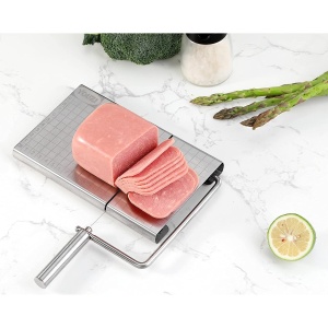 Feliator manual Flippy, pentru cascaval, salam, prajituri, unt, din otel inoxidabil, usor de curatat si utilizat, 5 lame de schimb incluse, picioare antiderapante, 21 x 12.2 x 2.8 cm, argintiu - Img 7