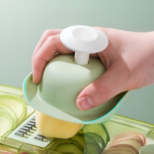 Feliator Multifunctional, Flippy, 6 in 1, pentru Fructe si Legume, 9 Piese, Maner, Lame de Inox, Recipient Stocare, Protectie Mana, ABS, 35x12x9.4 cm, Verde - Img 2