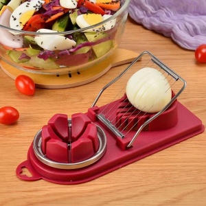 Feliator multifunctional Flippy pentru oua, mozzarela, fructe, 2 forme de feliere, agatatoare, 20 cm, Visiniu - Img 2