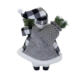 Figurina Decorativa Craciun, Flippy, Mos Craciun cu Crenguta de Brad, 30 x 10 x 17 cm, Material Plastic+Textil, Interior/Exterior, Alb/Gri - Img 3