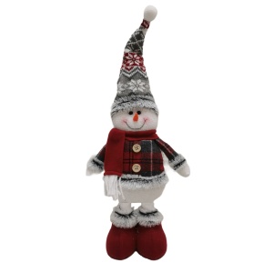 Figurina Decorativa, Pentru Craciun, Flippy, Om de Zapada, Picioare Telescopice, Inaltime Reglabila 44-54cm, Caciula cu Fugi, Rosu/Gri - Img 3
