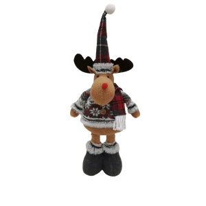 Figurina Decorativa, Pentru Craciun, Flippy, Ren, Picioare Telescopice, Inaltime Reglabila 44-54cm, Bluza cu Fulgi, Rosu/Gri - Img 3