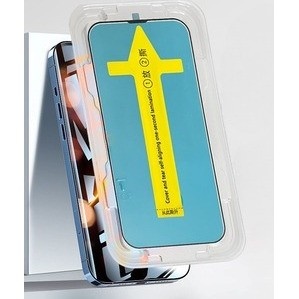 Folie sticla securizata cu sistem de montare usor si rapid Flippy pentru Apple iPhone 14 Plus / 13 Pro Max, Transparent cu margini negre - Img 3