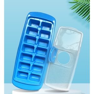 Forma pentru cuburi de gheata Flippy, 14 cuburi, reutilizabil, plastic alimentar, cu capac, orificiu umplere, dreptunghiulara, 29.5 x 12.5 x4 cm, albastru - Img 3