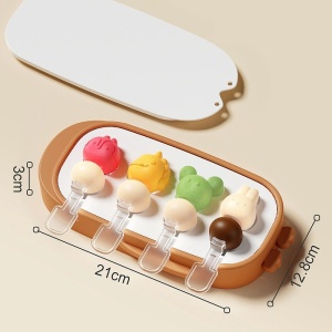 Forma pentru inghetata Flippy, 4 compartimente, forme cu animalute, materialsilicon si ABS, 21 x 12.8 x 3cm, portocaliu - Img 9