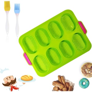 Forme de Silicon pentru Copt, Flippy, 8 Forme Ovale, pentru Paine si Prajituri, 34.5 x 23.8 x 2.5 cm, Verde/Roz - Img 6