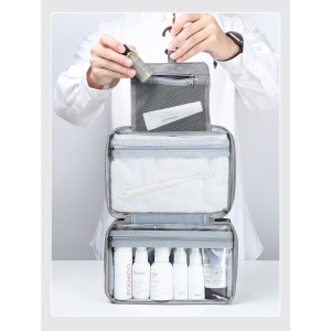 Geanta cosmetice voiaj, Flippy, material textil, impermeabil, Gri, 12.5 x 9 x 22 cm - Img 3