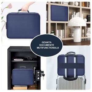 Geanta Flippy pentru Depozitare Acte si Documente, Facturi, Carduri, cu Cod de Securitate, 2 Compartimente, Impermeabila, 37 x 10.5 x 27 cm, Albastru Marin - Img 3