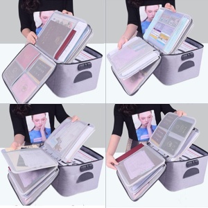Geanta Flippy pentru Depozitare Acte si Documente, Facturi, Carduri, cu Cod de Securitate, 5 Compartimente, Impermeabila, 37 x 20 x 27 cm, Gri - Img 10