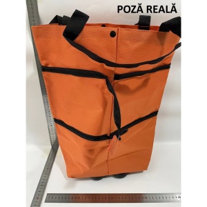 Geanta Pliabila, Flippy, 2 in 1, Carucior cu Roti, pentru Cumparaturi, 19 l, Portocaliu, Plastic, 39 x 46 x 12 cm - Img 4