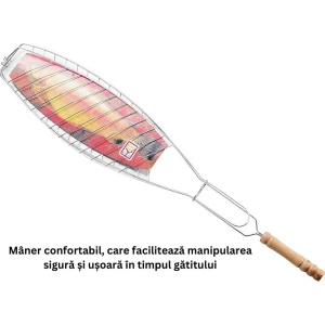 Gratar Grill Inox pentru Peste, Flippy, cu Maner, de Dimensiuni Reduse, Usor de Transportat si Depozitat, Argintiu, 56x12 cm - Img 5