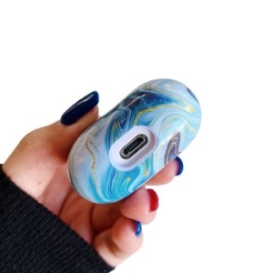 Husa AirPods cu Inel Prindere Marble Albastru - Img 4