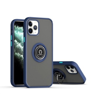 Husa Anti Fall Metal Bracket pentru Apple iPhone 12/ 12 Pro, Rezistenta la socuri, Margini colorate, Cu inel de prindere magnetic, Flippy, Albastru