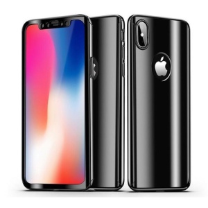 Husa Apple iPhone X Full Cover 360 Negru lucios + Folie de protectie - Img 5