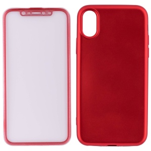 Husa Apple iPhone X Full Silicone 360 Rosu + Folie de protectie - Img 5
