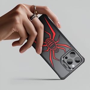 Husa de Protectie Compatibila iPhone 15 Pro Max, cu Suport Metalic pentru Camera, Armor Protective Series, Flippy, Antisoc, Protectie de Metal pe Margini, Model Paianjen, Negru Rosu - Img 10