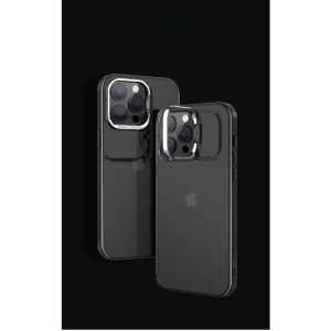 Husa de protectie pentru iPhone 14, cu suport metalic pentru camera, Bracket Series, Flippy, Protectie Antisoc, PC mat, silicon moale pe margini, Negru - Img 1