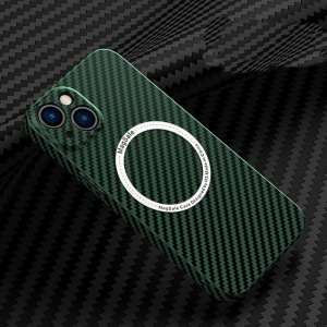 Husa de protectie pentru iPhone 14 Plus, Flippy, Magnetica, MagSafe, Carbon Fiber Protectie Antisoc, Verde - Img 3