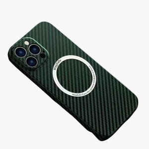 Husa de protectie pentru iPhone 14 Plus, Flippy, Magnetica, MagSafe, Carbon Fiber Protectie Antisoc, Verde - Img 1