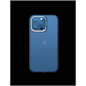 Husa de protectie pentru iPhone 14 Pro Max, cu suport metalic pentru camera, Bracket Series, Flippy, Protectie Antisoc, PC mat, silicon moale pe margini, Albastru - Img 2
