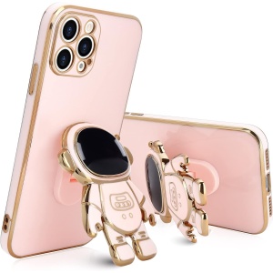 Husa de Protectie TPU 2in1, Flippy, pentru Apple iPhone 14 Pro Max, Astronaut cu Suport, Antisoc, Rezistenta la Impact, Protectie Camera, Roz