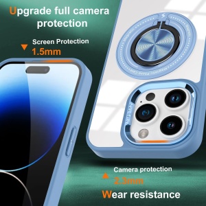 Husa de Protectie TPU, Flippy, pentru iPhone 16 Pro, Anticadere, cu Incarcare Wireless, Tehnologie Magsafe, Inel Magnetic Rotativ cu Functie de Suport, Transparent-Albastru Deschis - Img 3