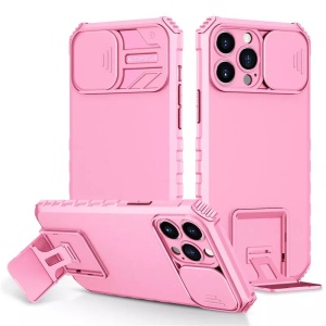 Husa Defender cu Stand pentru iPhone 12, Roz, Suport reglabil, Antisoc, Protectie glisanta pentru camera, Flippy - Img 2