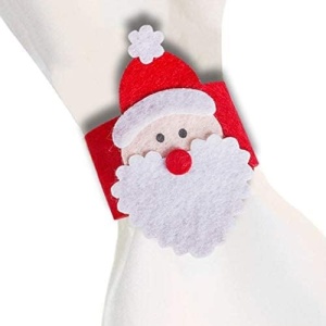 Husa deocarativa festiva pentru servetele si tacamuri, tema Mos Craciun, material textil si poliester, 5.5 x 10 cm, rosu - Img 1