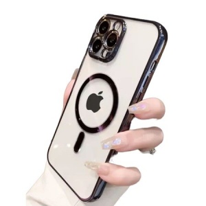 Husa MagSafe pentru Apple iPhone 13 Pro, Full Cover, Protectie camera, Margini colorate Electroplating, Magnetica, Incarcare Wireless, Flippy, Negru - Img 3