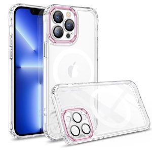 Husa MagSafe Silicone pentru iPhone 12 Pro, Flippy, Transparenta, Magnetica, Extra Protectie Camera Roz - Img 1