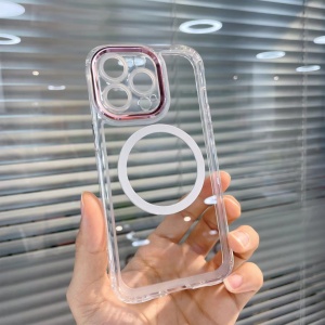Husa MagSafe Silicone pentru iPhone 13 Pro Max, Flippy, Transparenta, Magnetica, Extra Protectie Camera Roz - Img 3