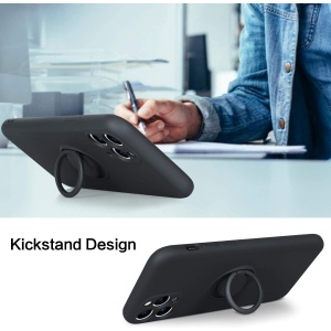 Husa protectie Flippy compatibila cu Apple iPhone 11 Pro Liquid Silicone Ring cu suport rotativ Negru - Img 2