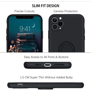 Husa protectie Flippy compatibila cu Apple iPhone 11 Pro Max Liquid Silicone Ring cu suport rotativ Negru - Img 4