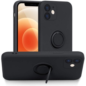 Husa protectie Flippy compatibila cu Apple iPhone 12 Mini Liquid Silicone Ring cu suport rotativ Negru - Img 6