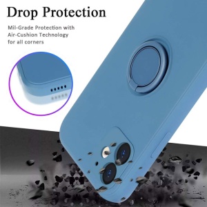 Husa protectie Flippy compatibila cu Apple iPhone 12 Mini Liquid Silicone Ring cu suport rotativ Albastru deschis - Img 4