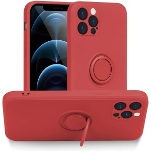 Husa protectie Flippy compatibila cu Apple iPhone 12 Pro Max Liquid Silicone Ring cu suport rotativ Rosu - Img 1