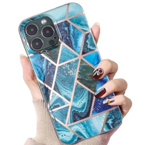Husa protectie Flippy compatibila cu Apple iPhone 12 Soft IMD TPU Marble Geometric Albastru - Img 7