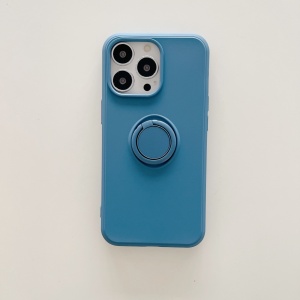 Husa protectie Flippy compatibila cu Apple iPhone 13 Liquid Silicone Ring cu suport rotativ Albastru - Img 2