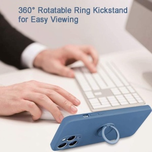 Husa protectie Flippy compatibila cu Apple iPhone 13 Mini Liquid Silicone Ring cu suport rotativ Albastru deschis - Img 6