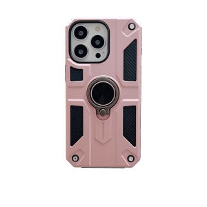Husa protectie Flippy compatibila cu Apple iPhone 13 Pro Defender Model 5 cu suport prindere inel,Roz Auriu - Img 1