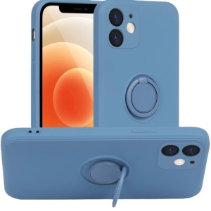 Husa protectie Flippy compatibila cu Huawei P Smart 2021 Liquid Silicone Ring cu suport rotativ Albastru deschis - Img 1