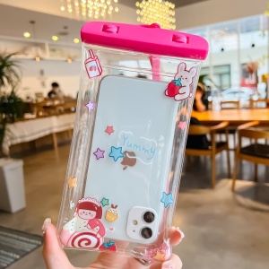 Husa subacvatica Glitter Kids Waterproof Flippy, Snowproof, Universala, cu Snur, pentru telefon sau documente, Sweet Girl, Roz - Img 3