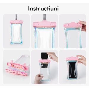 Husa subacvatica Holografica Waterproof Flippy, Snowproof, Universala, Impermeabila, cu Snur, pentru telefon sau documente, Roz - Img 7