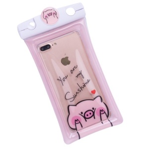 Husa subacvatica Mascot Waterproof Flippy, Snowproof, Universala, cu Snur, pentru telefon sau documente, Piggy, Roz - Img 1