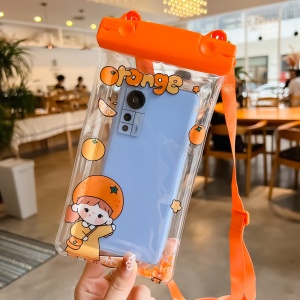 Husa subacvatica Waterproof Flippy, Snowproof, Universala, Impermeabila, pentru telefon sau documente, cu snur, Orange Girl, Portocaliu - Img 2