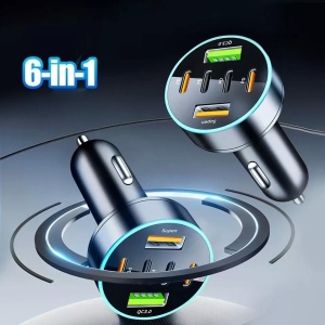 Incarcator Auto 6 in 1, Flippy, 2 x Port USB Fast Charge QC3.0 si 4 x Type C, PD 65W, Negru - Img 4